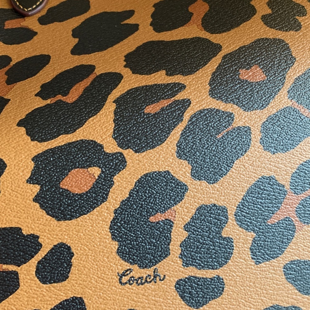 Coach Leopard Print Leather Tote Bag - Brown/Black - Picture 11 of 14